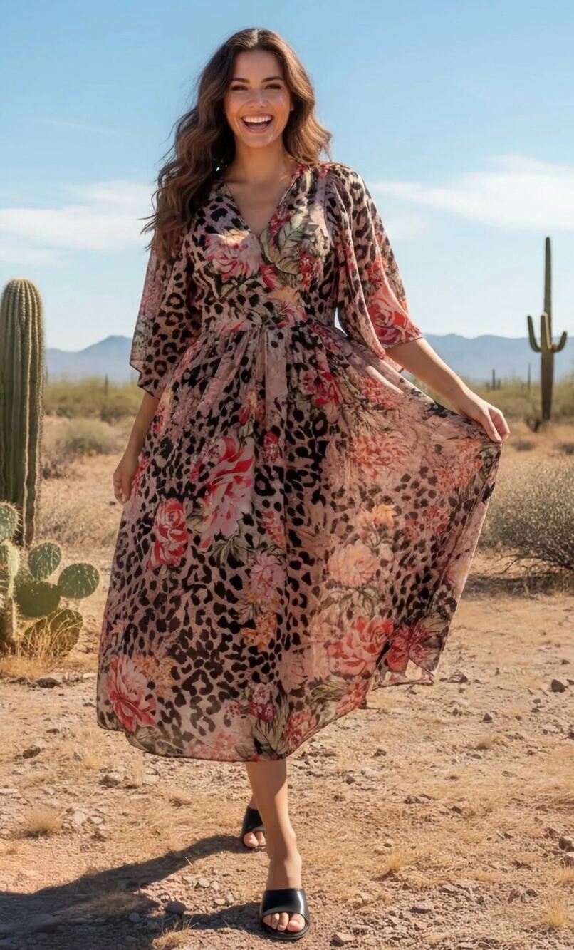 Johnny Was Melissa Pleated Midi Dress Multi Size Medium